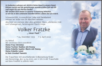 Traueranzeige von Volker Fratzke von Trauerkombi Bitterfeld