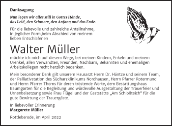 Traueranzeige von Walter Müller von Trauerkombi Sangerhausen