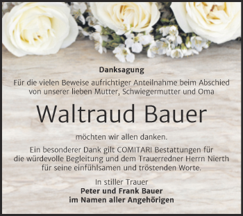 Traueranzeige von Waltraud Bauer von Trauerkombi Zeitz