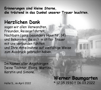 Traueranzeige von Werner Baumgarten von Mitteldeutsche Zeitung Halle/Saalkreis