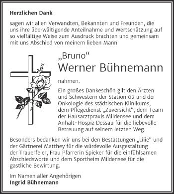 Traueranzeige von Werner Bühnemann von Trauerkombi Dessau