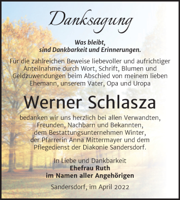 Traueranzeige von Werner Schlasza von Trauerkombi Bitterfeld