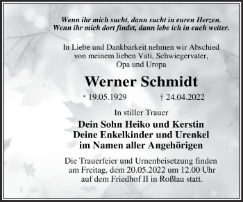 Traueranzeige von Werner Schmidt von Trauerkombi Dessau