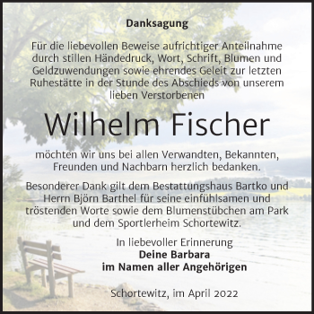 Traueranzeige von Wilhelm Fischer von Trauerkombi Köthen