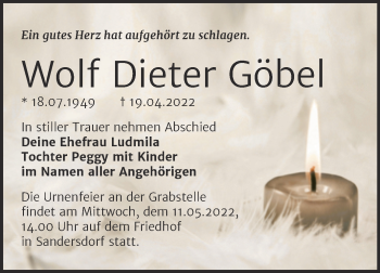 Traueranzeige von Wolf Dieter Göbel von Trauerkombi Bitterfeld