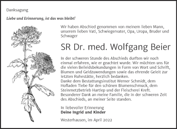 Traueranzeige von Wolfgang Beier von Trauerkombi Quedlinburg