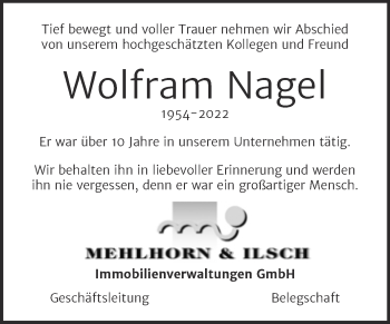 Traueranzeige von Wolfram Nagel von Mitteldeutsche Zeitung Halle/Saalkreis