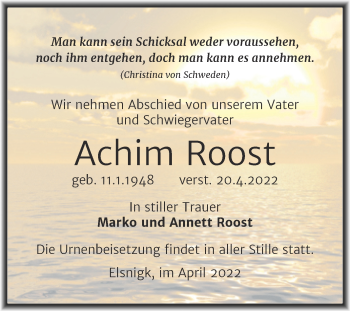 Traueranzeige von Achim Roost von Trauerkombi Köthen