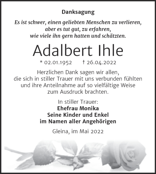 Traueranzeige von Adalbert Ihle von Naumburger Tageblatt