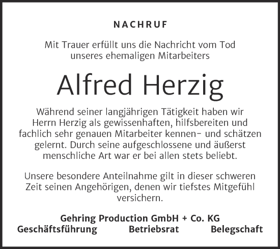 Traueranzeige von Alfred Herzig von Super Sonntag Naumburg/Nebra