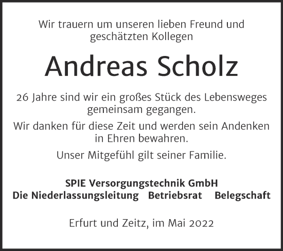 Traueranzeige von Andreas Scholz von Mitteldeutsche Zeitung Zeitz