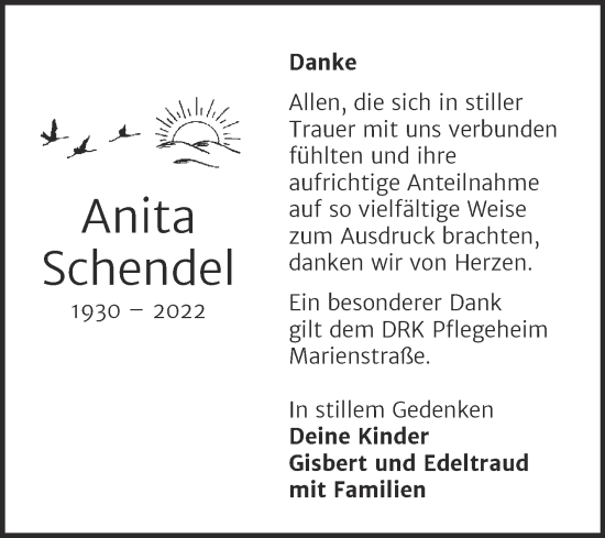Traueranzeige von Anita Schendel von Trauerkombi Weißenfels