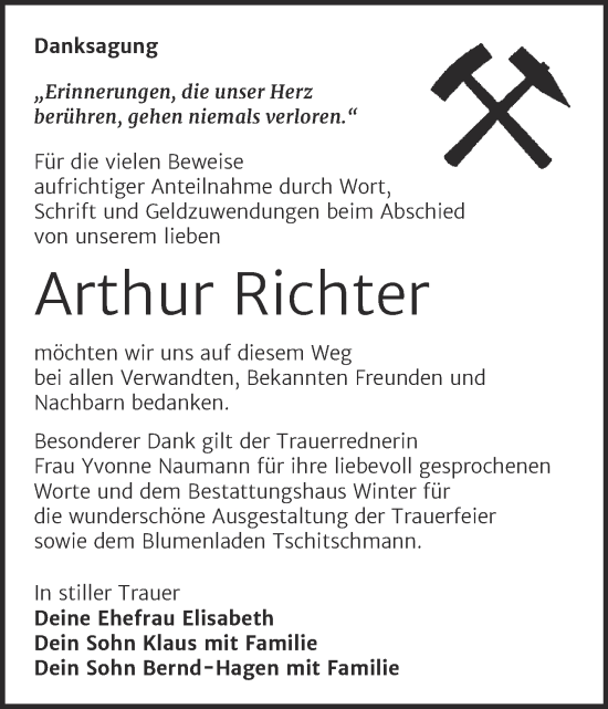 Traueranzeige von Arthur Richter von Trauerkombi Bitterfeld