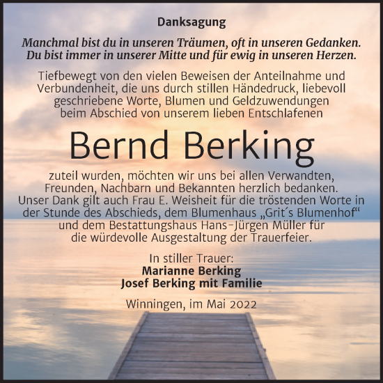 Traueranzeige von Bernd Berking von Trauerkombi Aschersleben