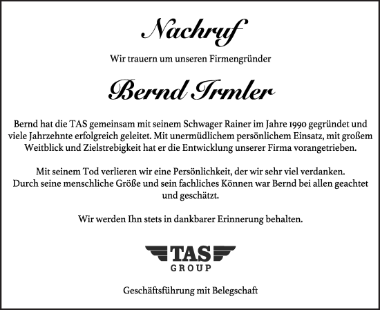 Traueranzeige von Bernd Irmler von Super Sonntag Aschersleben