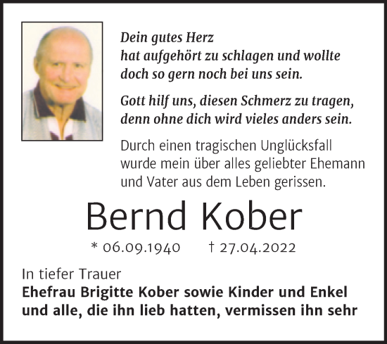Traueranzeige von Bernd Kober von Mitteldeutsche Zeitung Halle/Saalkreis
