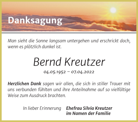 Traueranzeige von Bernd Kreutzer von Wochenspiegel Naumburg/Nebra