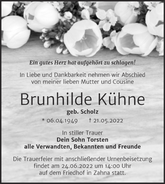 Traueranzeige von Brunhilde Kühne von Trauerkombi Wittenberg