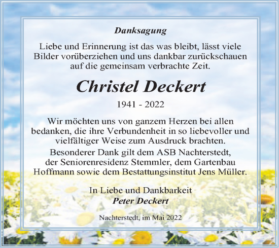 Traueranzeige von Christel Deckert von Trauerkombi Aschersleben