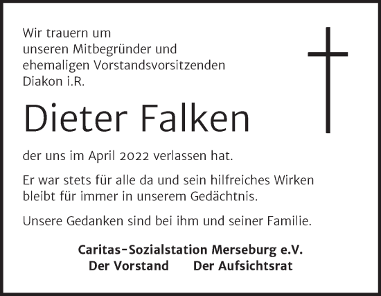 Traueranzeige von Dieter Falken von Wochenspiegel Merseburg/Querfurt