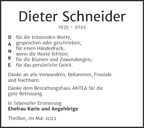 Traueranzeige von Dieter Schneider von Trauerkombi Zeitz