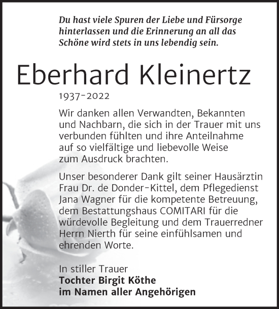 Traueranzeige von Eberhard Kleinertz von Trauerkombi Weißenfels
