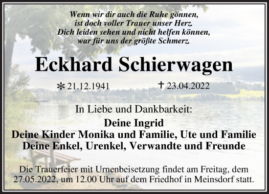 Traueranzeige von Eckhard Schierwagen von Trauerkombi Dessau