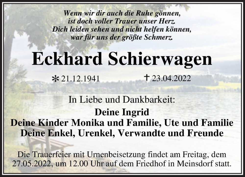  Traueranzeige für Eckhard Schierwagen vom 07.05.2022 aus Trauerkombi Dessau