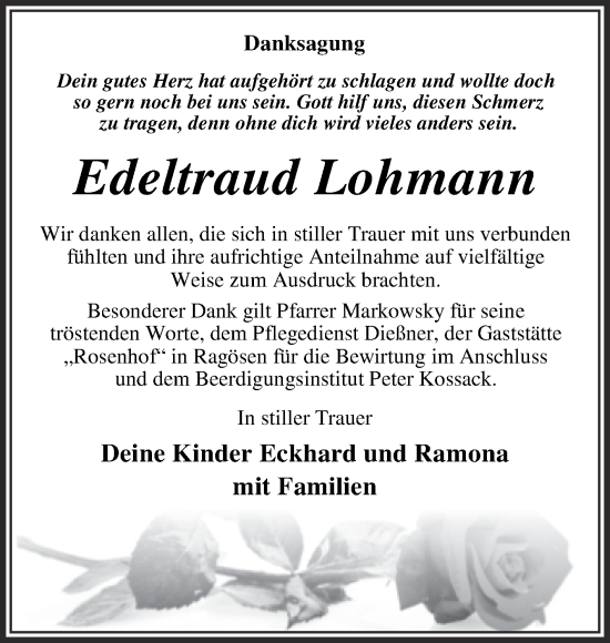 Traueranzeige von Edeltraud Lohmann von Trauerkombi Dessau