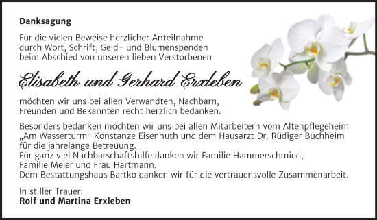 Traueranzeige von Elisabeth und Gerhard Erxleben von Trauerkombi Köthen