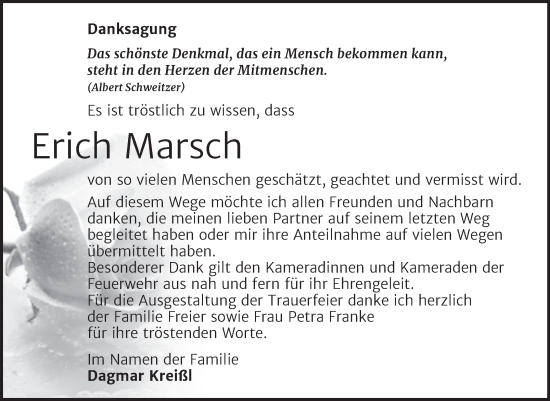 Traueranzeige von Erich Marsch von Trauerkombi Aschersleben