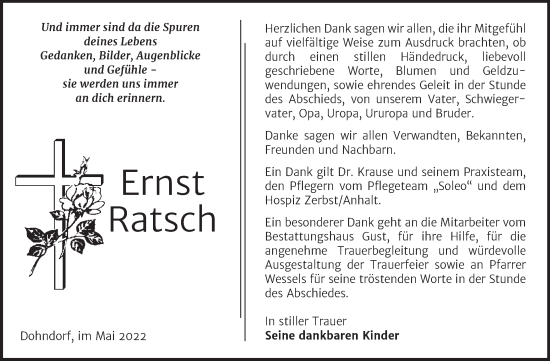 Traueranzeige von Ernst Ratsch von Trauerkombi Köthen
