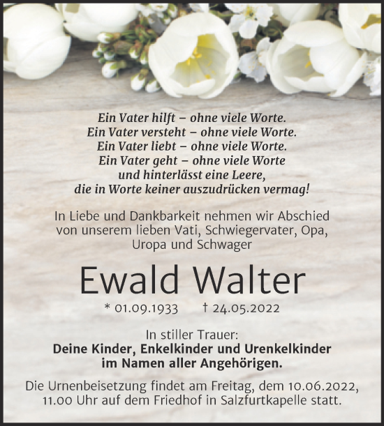 Traueranzeige von Ewald Walter von Trauerkombi Bitterfeld