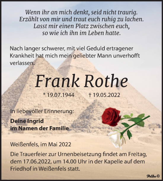 Traueranzeige von Frank Rothe von Trauerkombi Weißenfels