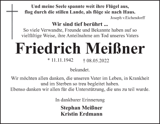 Traueranzeige von Friedrich Meißner von Trauerkombi Dessau