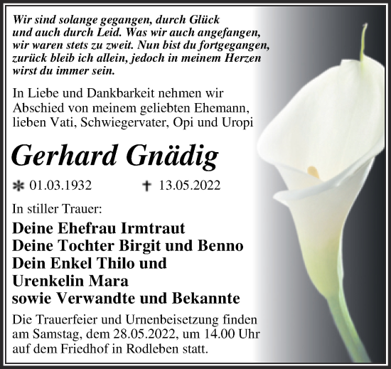 Traueranzeige von Gerhard Gnädig von Trauerkombi Dessau