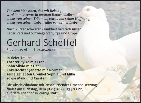Traueranzeige von Gerhard Scheffel von Trauerkombi Bitterfeld