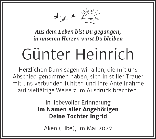 Traueranzeige von Günter Heinrich von Trauerkombi Köthen
