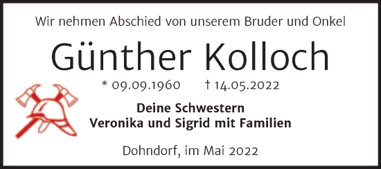Traueranzeige von Günther Kolloch von Trauerkombi Köthen