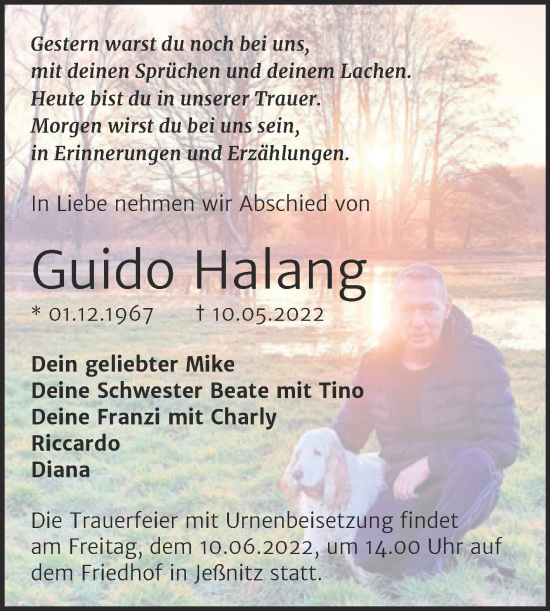 Traueranzeige von Guido Halang von Trauerkombi Bitterfeld