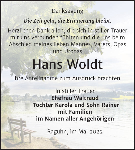 Traueranzeige von Hans Woldt von Trauerkombi Bitterfeld