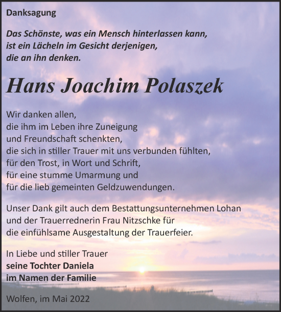 Traueranzeige von Hans Joachim Polaszek von Trauerkombi Bitterfeld