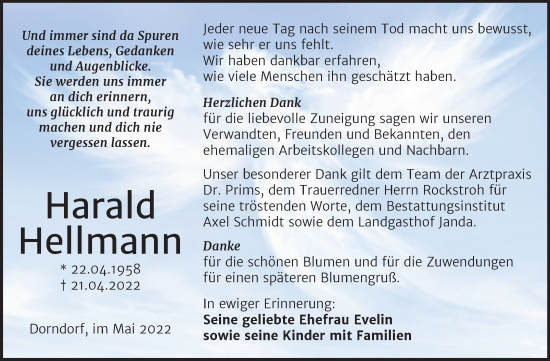 Traueranzeige von Harald Hellmann von Wochenspiegel Naumburg/Nebra