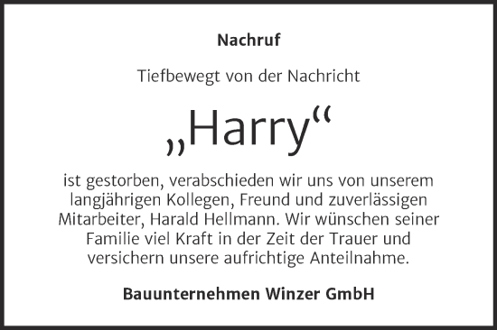 Traueranzeige von Harry  von Naumburger Tageblatt