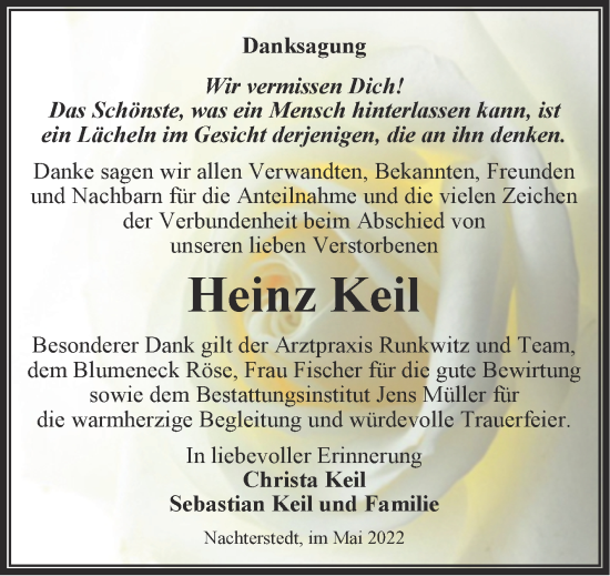 Traueranzeige von Heinz Keil von Trauerkombi Aschersleben