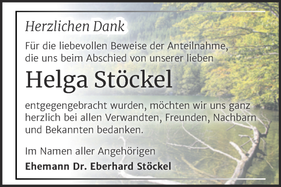 Traueranzeige von Helga Stöckel von Mitteldeutsche Zeitung Halle/Saalkreis