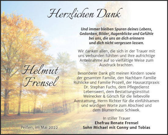 Traueranzeige von Helmut Frensel von Trauerkombi Bernburg