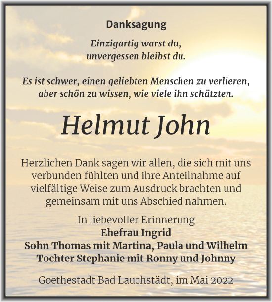 Traueranzeige von Helmut John von Trauerkombi Merseburg