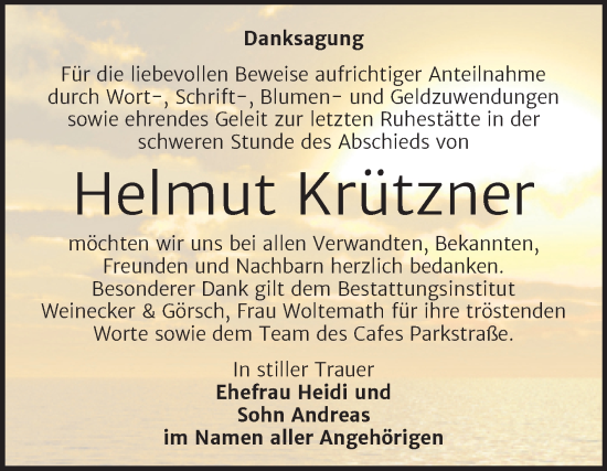 Traueranzeige von Helmut Krützner von Trauerkombi Bernburg
