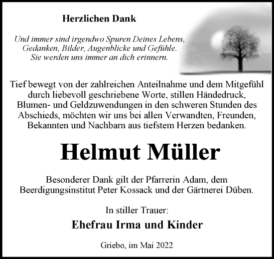 Traueranzeige von Helmut Müller von Trauerkombi Wittenberg